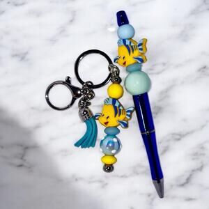 Flounder Handmade Beaded Ballpoint Pen & Matching Keychain